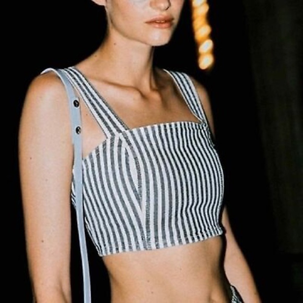 Zara Blue White Striped Denim Crop Top
